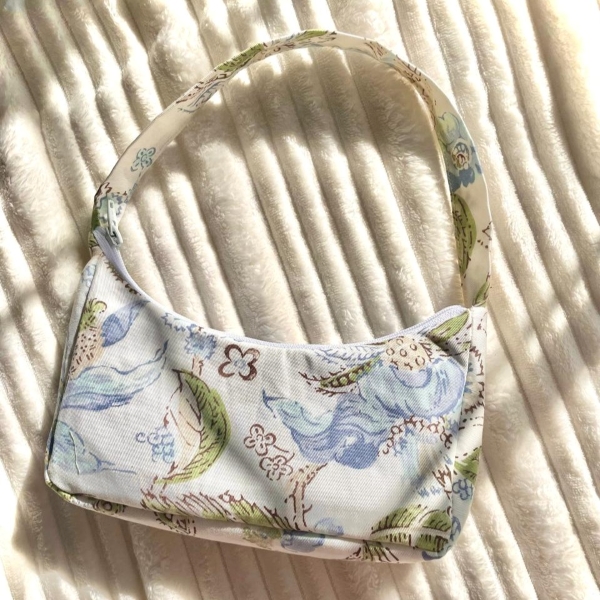 Cream Floral Baguette Bag